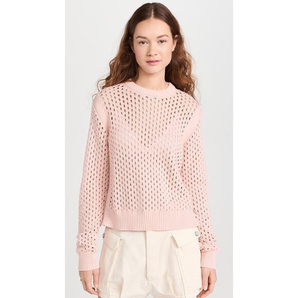 Varley Anthropologie Hains Open  Knit Sweater, Rose Pink, Sz M NEW, Retail $103+ - Picture 2 of 12
